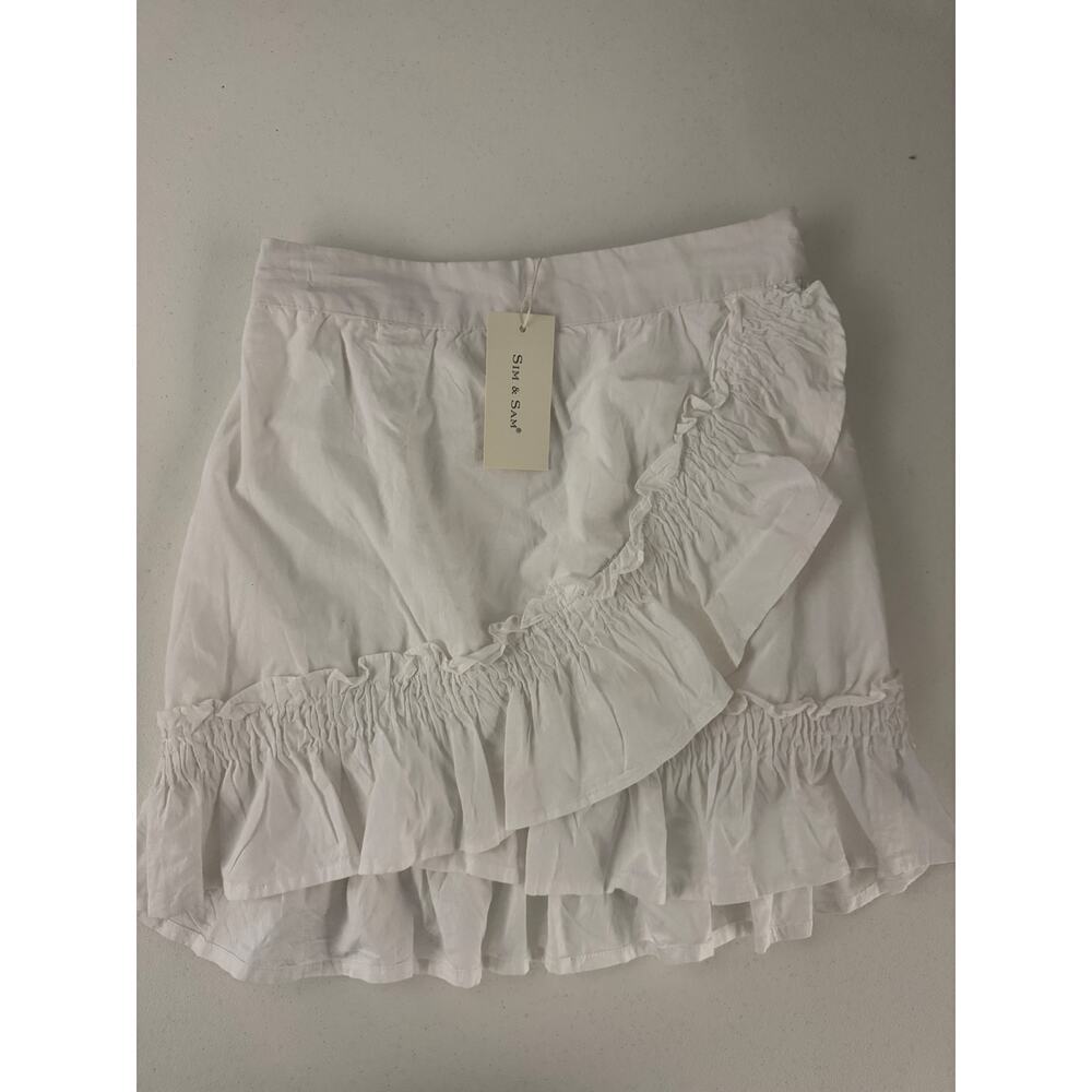 NWT Sim & Sam Ruffle White Cotton Blend Mini Skirt
